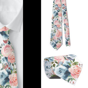 Gravata Azul e Rosa Flores Rosas Floral Formal