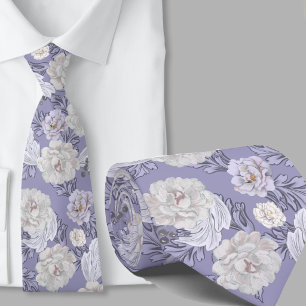 Gravata Azul Empoeirado com Padrão Floral Grande