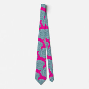 Gravata Azul Empoeirado Rosa Quente Floral Rosa Presente F