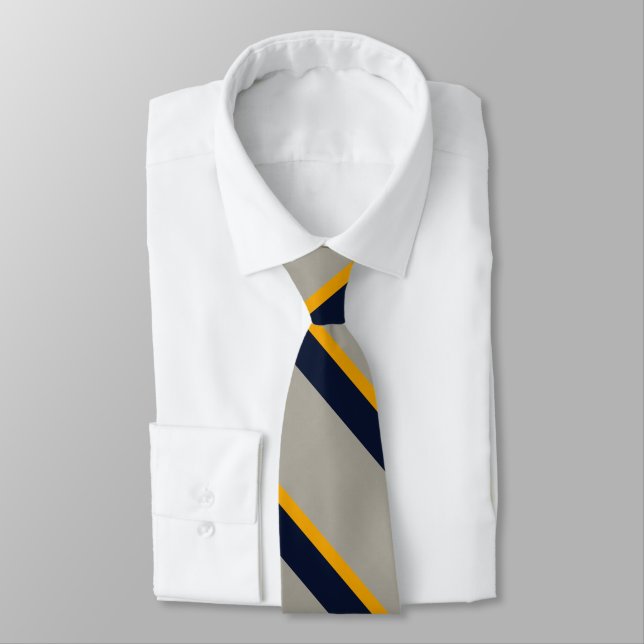 Gravata Azul Escuro, Amarelo, Cinza com estilhaço texturiz (Amarrado)