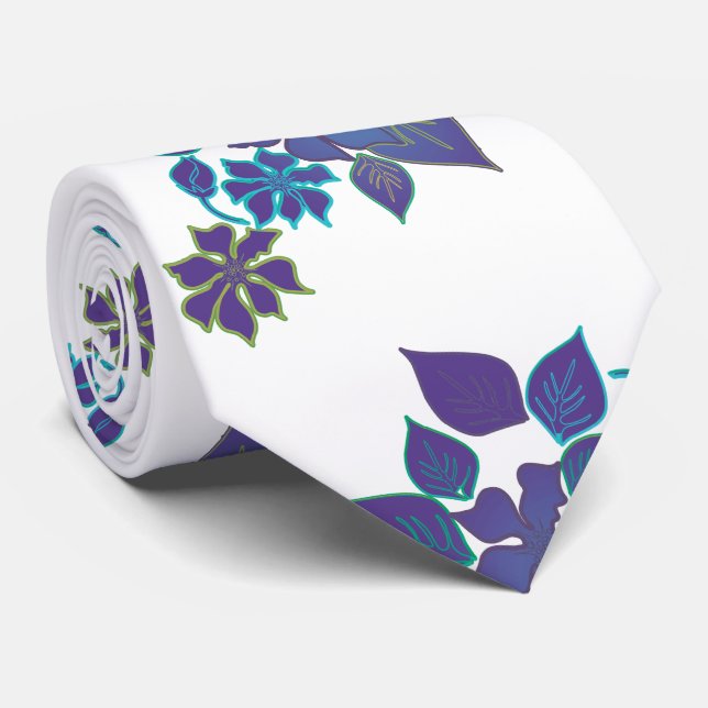 Gravata Azul Flor Aloha e Violeta (Rolled)