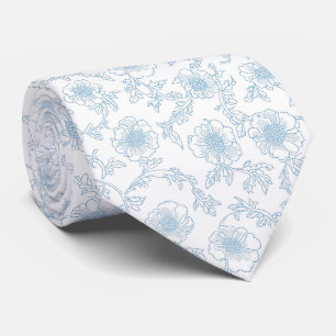 Gravata azul floral delicada toile de jouy