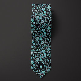 Gravata Azul Floral em Preto