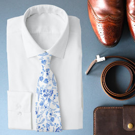 Gravata Azul Floral Paisley Branco Traje de Noivo Casament