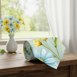 Gravata Azul Floral para Homens – Estampa de Rosa
