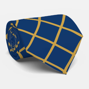 Gravata Azul Formal Simples e Dourado Traço Cruzado