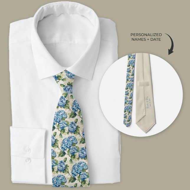 Gravata Azul Hydrangea Personalizado Aquarela (Blue hydrangea wedding necktie)