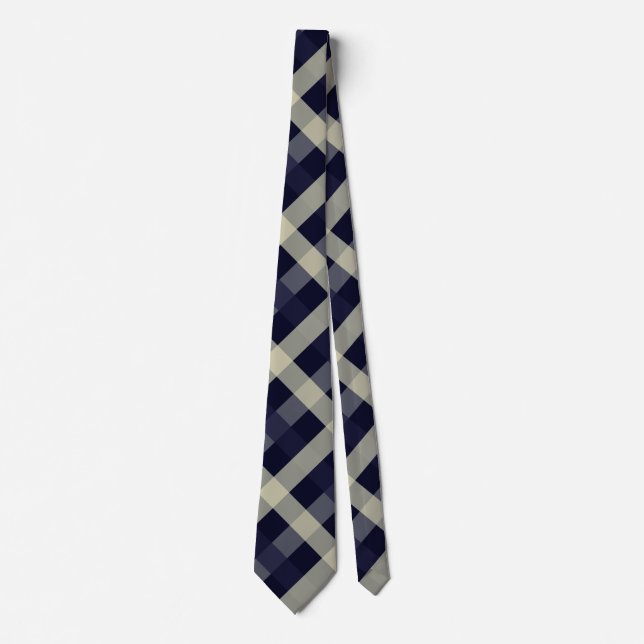 Gravata Azul marinho, bege claro, Gingham Diagonal Carvões (Frente)