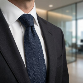 Gravata Azul Marinho Clássico em Micro Herringbone