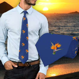 Gravata Azul Marinho com Flores de Ave do Paraíso