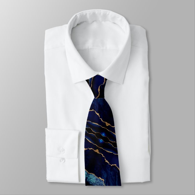 Gravata Azul Marinho com Lantejoulas Douradas (Amarrado)