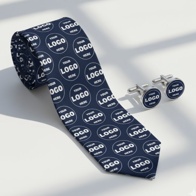 Gravata Azul Marinho com Logotipo Personalizado -  (Custom Logo Navy Blue Tie - Professional Branded Neck Tie)