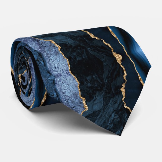 Gravata Azul Marinho com Mármore Dourado (Rolled)