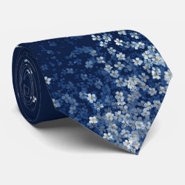 Gravata Azul Marinho com Ponta Floral Esqueci-Me-N