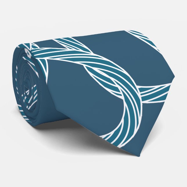 Gravata Azul Marinho de Monograma com Padrão de Corda Náut (Rolled)