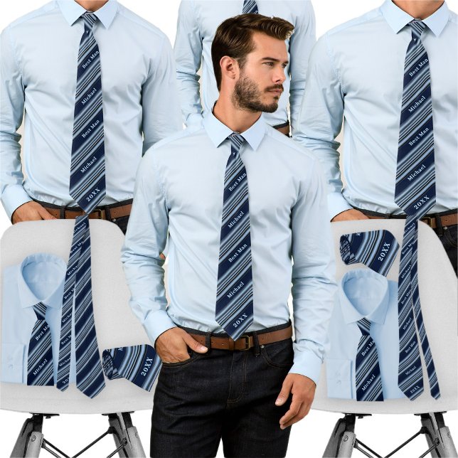 Gravata Azul Marinho Listrado de Azul Desbotado Nome Perso (Criador carregado)