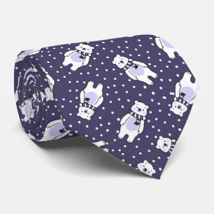 Gravata Azul marinho padrão de urso polar neve fofo