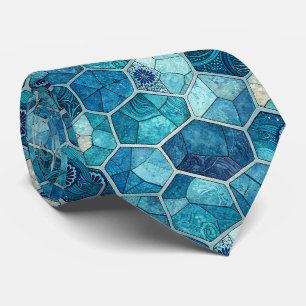 Gravata Azul Oceano Padrão Mosaico – Polígono Irregular