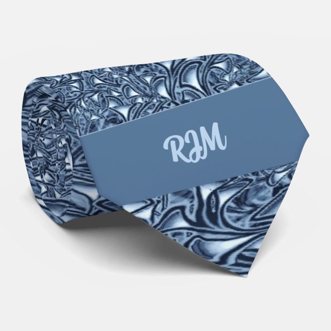 Gravata Azul - Paisley Monograma Personalizado (Rolled)