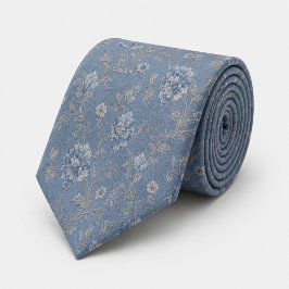 Gravata Azul Poeirento Floral Jacquard Vintage