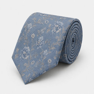 Gravata Azul Poeirento Floral Jacquard Vintage