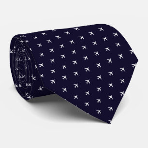 Gravata Azul Profunda de Pequenos Aviões Brancos