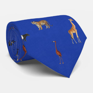 Gravata Azul Real com Estampa de Animais da Selva 