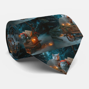 Gravata Azul Russo Gato Snowy Sleigh Decência de Natal