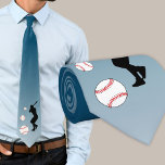 Gravata Azul-Silhueta Preto do Jogador de Bola de Baseball<br><div class="desc">Jogador de Bola de Baseball Black Silhouette Blue Neck Tie. Excelente para um jogador de beisebol,  treinador de beisebol ou fã.</div>