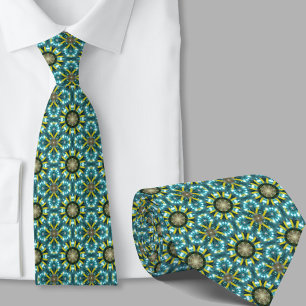 Gravata Azul Teal com Padrão Artístico Moderno