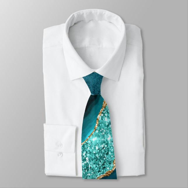 Gravata Azul Teal Dourado Marble Aqua Turquoise Tie (Amarrado)