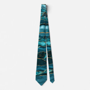 Gravata Azul-Teal e Agato Dourado da Largura