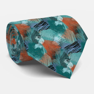 Gravata Azul Teal Verde Mintal Laranja Arte Abstrata