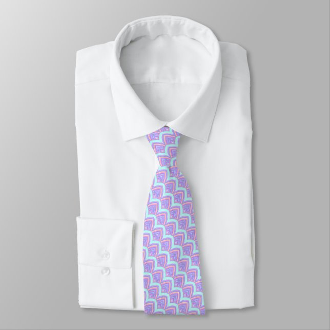 Gravata Azul Turquesa Rosa Violeta Roxo Padrão de Pena (Amarrado)
