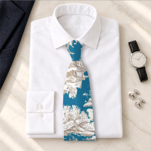 Gravata Azul Vintage Turquesa Toile de Jouy Monograma