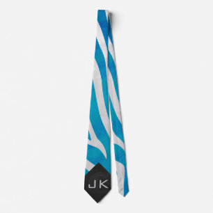 Gravata Azul Zebra e Branco com Monograma