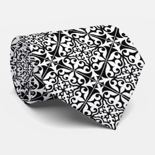 Gravata azulejo marroquino - preto com fundo branco