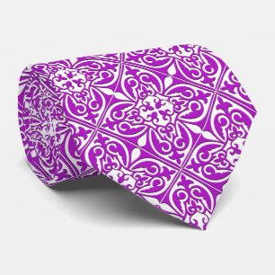 Gravata Azulejo marroquino - roxo e branco violetas