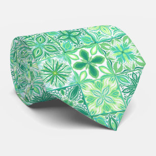 Gravata azulejos ornamentados em verde e branco