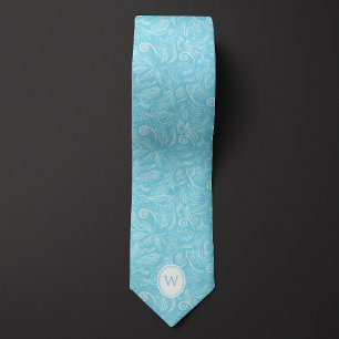 Gravata Baby Blue Batik Floral Botanical