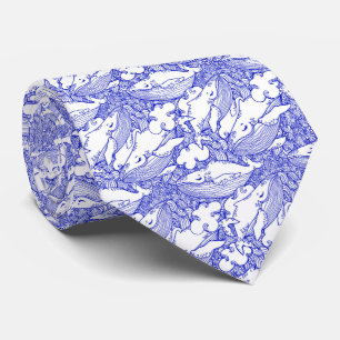 Gravata Baleia Jubarte Azul e Branca
