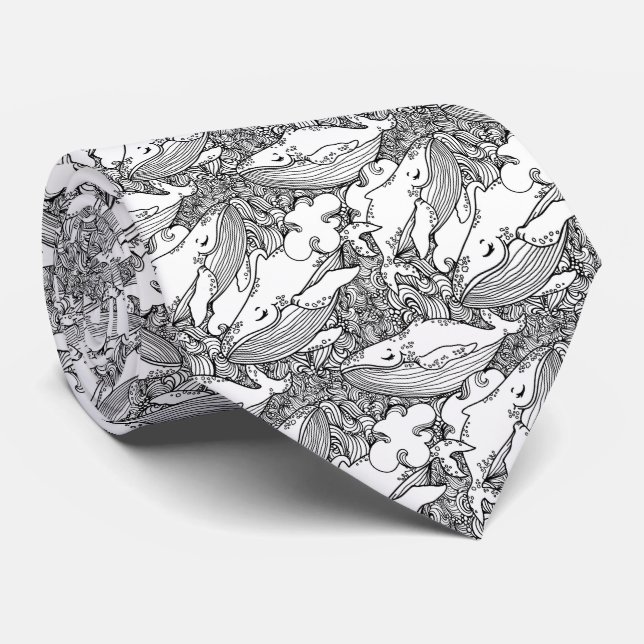 Gravata Baleia-jubarte branca e negra (Rolled)