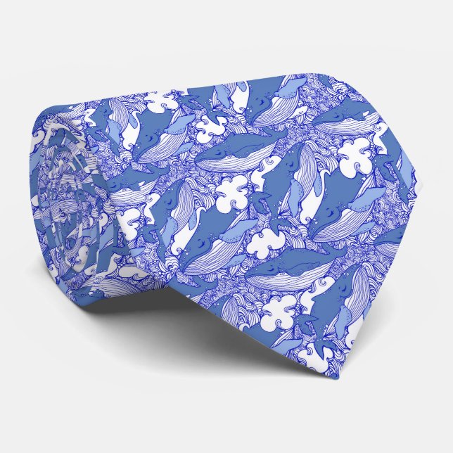 Gravata Baleia-jubarte monocromática azul (Rolled)