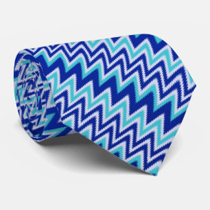 Gravata Bandas azuis de ziguezague azul-aqua-cuta