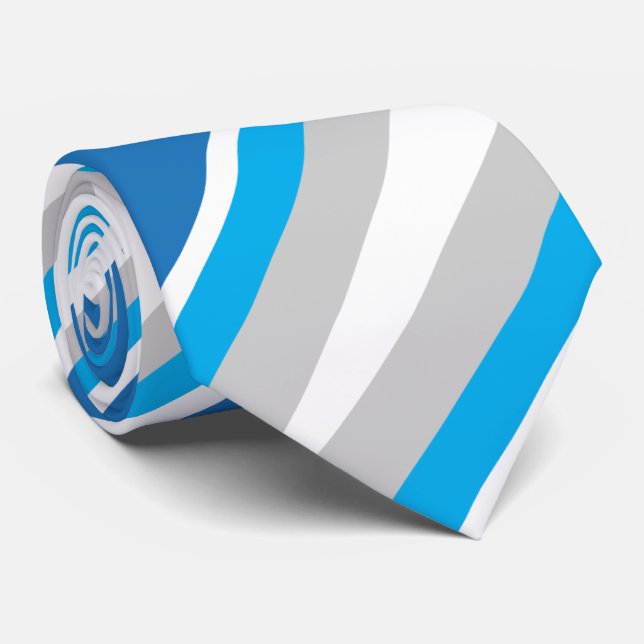 Gravata Bandas de Cinza e Azul Geométrico Simples (Rolled)