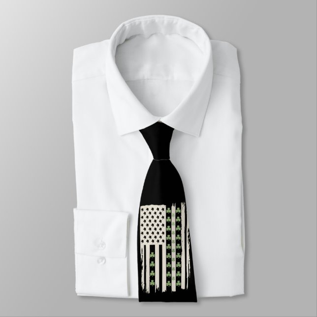 Gravata Bandeira Americana com Shamrocks para St Patricks (Amarrado)