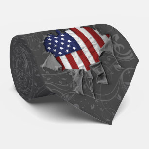 Gravata Bandeira Americana Destruída, Rasgada e Rasgada