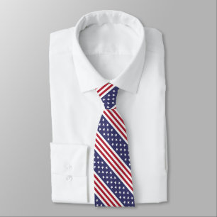 Gravata Bandeira Azul Vermelho Patriótico, Estrelas E Ban