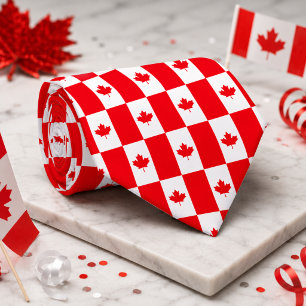 Gravata Bandeira Canadense Vermelho Branco Folha de Bordo