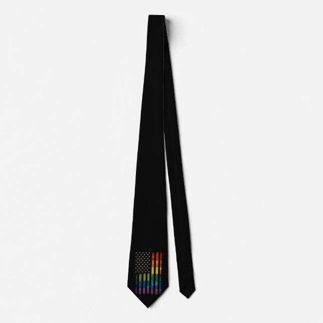 Gravata Bandeira do Arco-Íris Desgastada Pride EUA América (Frente)